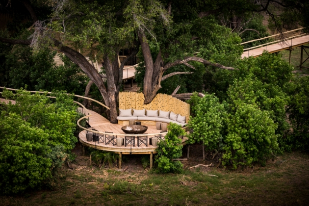 outside seating area off of a veranda in the wild