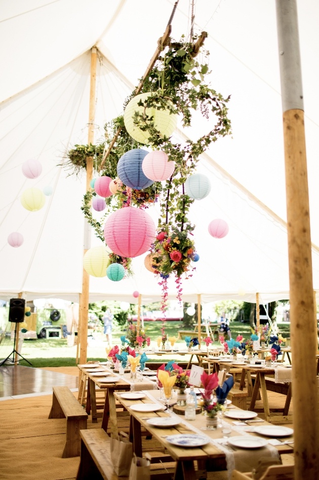 Hanging lanterns and florals