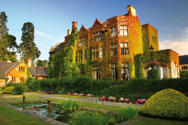 exterior of hotel covered in ivy