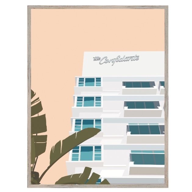 white miami hotel on pale pink background