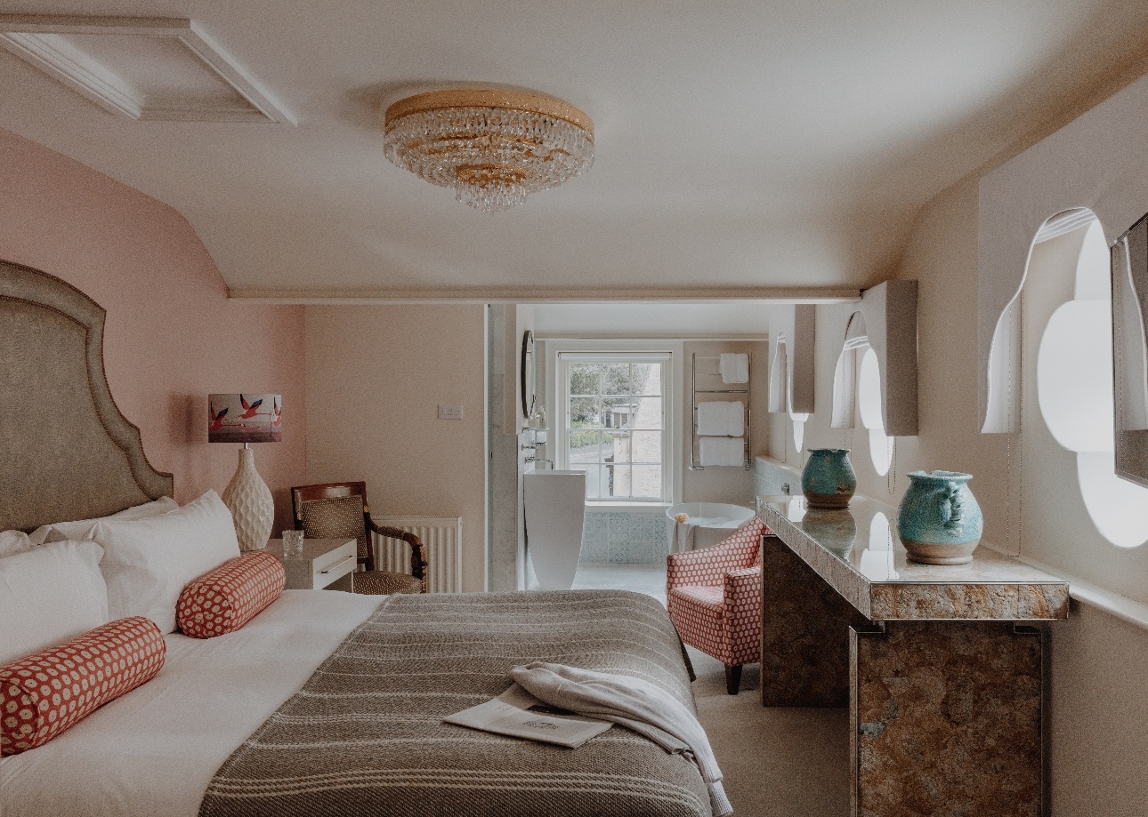 bedroom suite white with blush pink styling