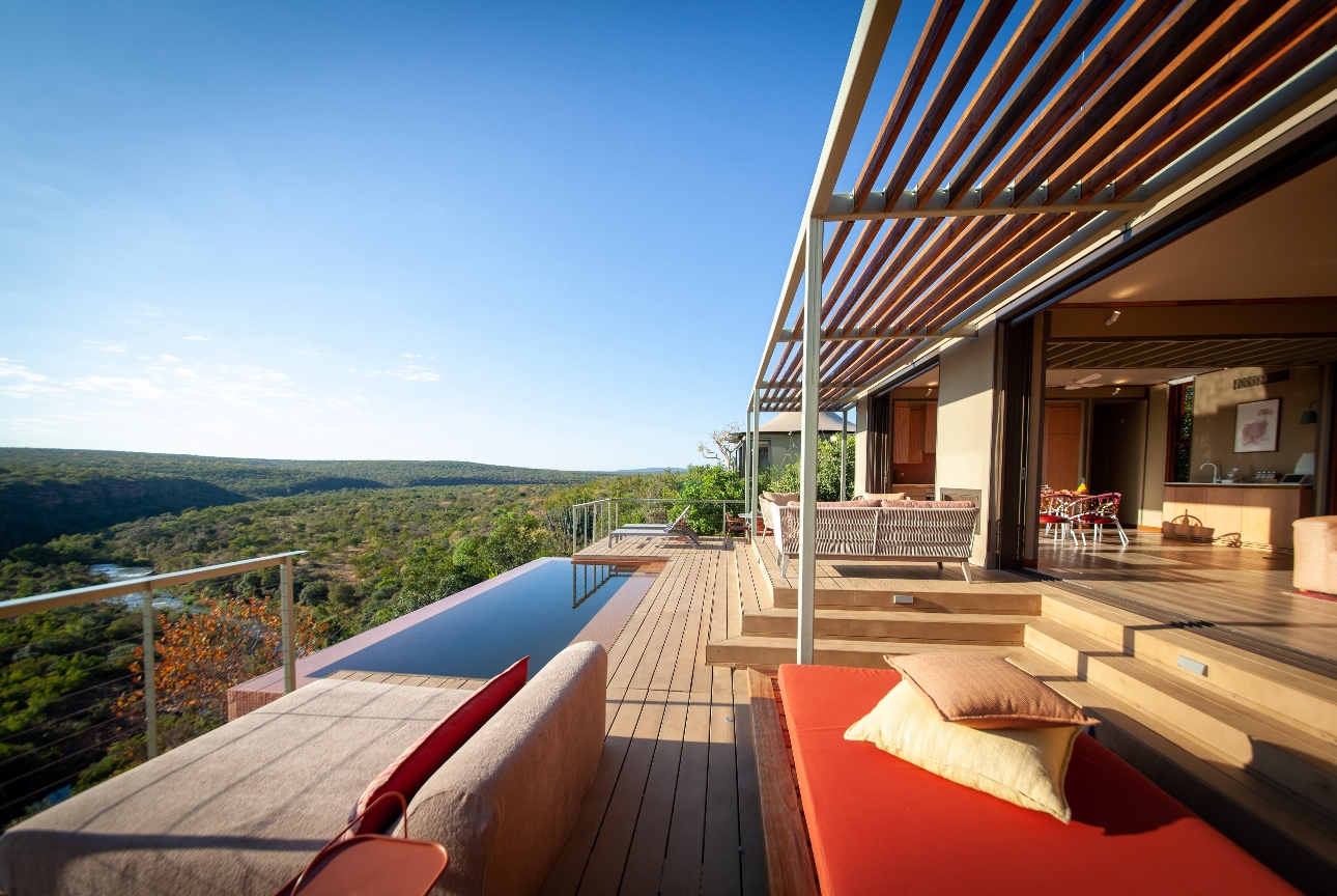 lodge lounge and pool with views