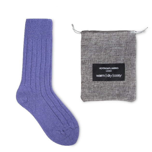 purple socks with gift bag