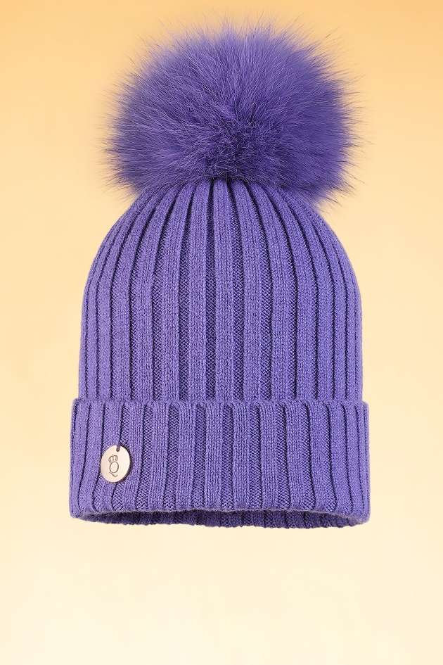 purple and fur bobble woolly hat 