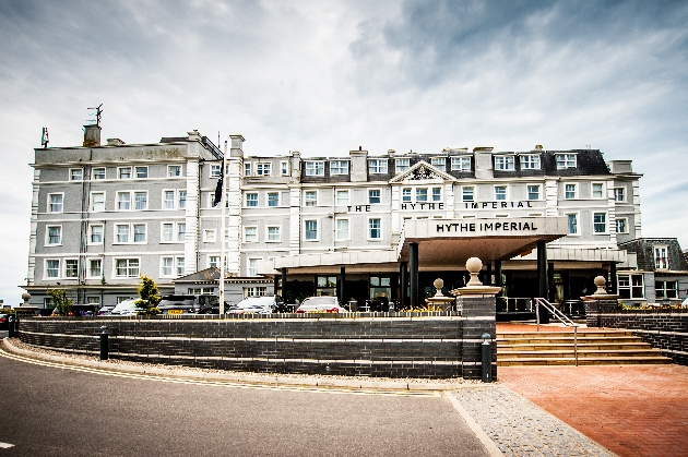 white front facade of victorian hotel on sea front