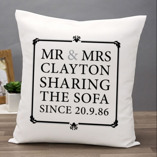 cushion with monogrammed wedding date and initials