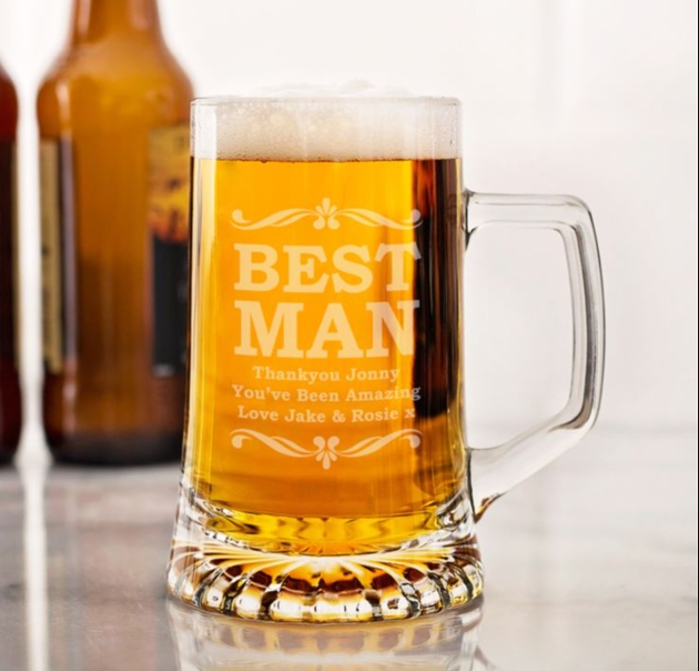 a glass beer tankard engraved for the best man