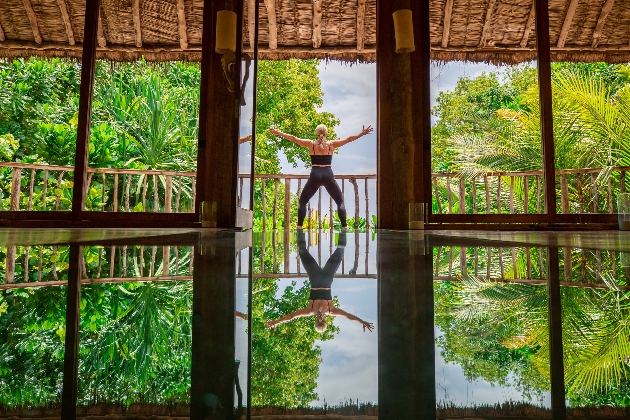 Yoga in a treehouse