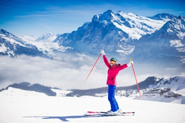 Woman skiing in Swiss Alps