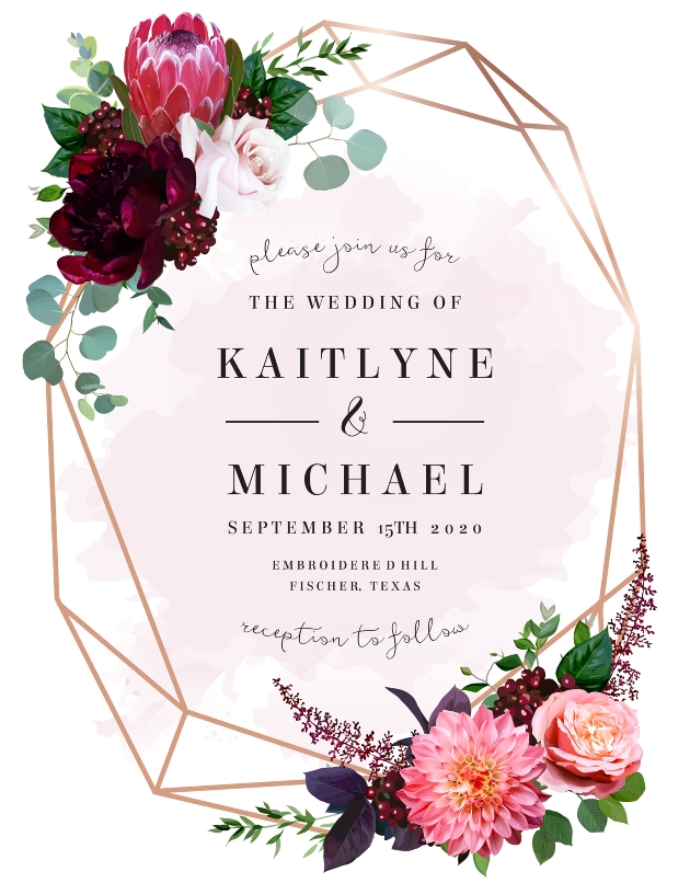 wedding invite with rouge flowers