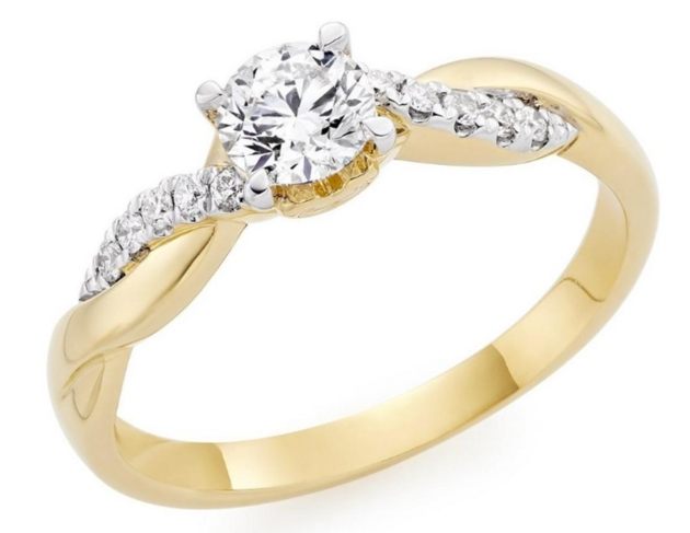 18ct Gold Diamond Twist Solitaire Rin