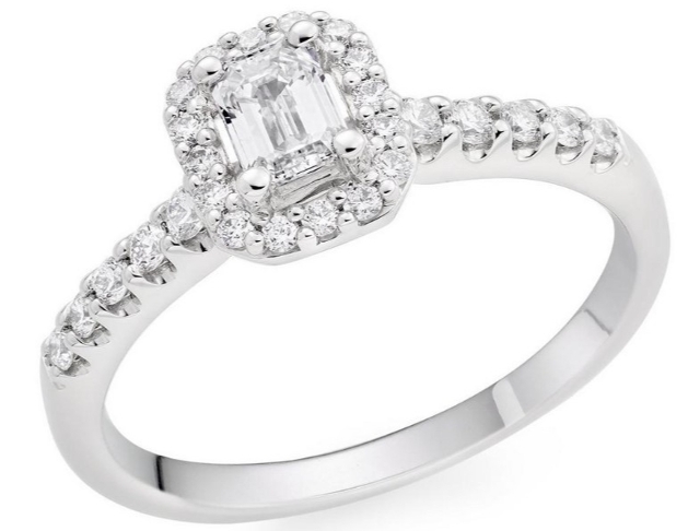 Platinum Diamond Emerald Cut Halo Ring