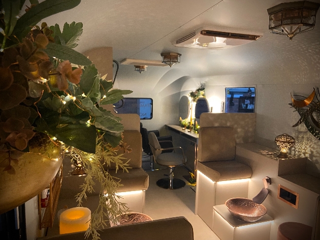 interior of caravan converted to beauty lounge