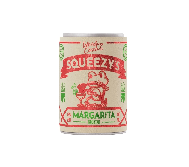 margarita in a vintage can with sketch frog cartoon