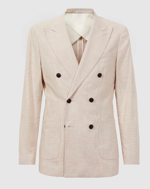 Reiss Double-Breasted Cotton-Linen Blazer