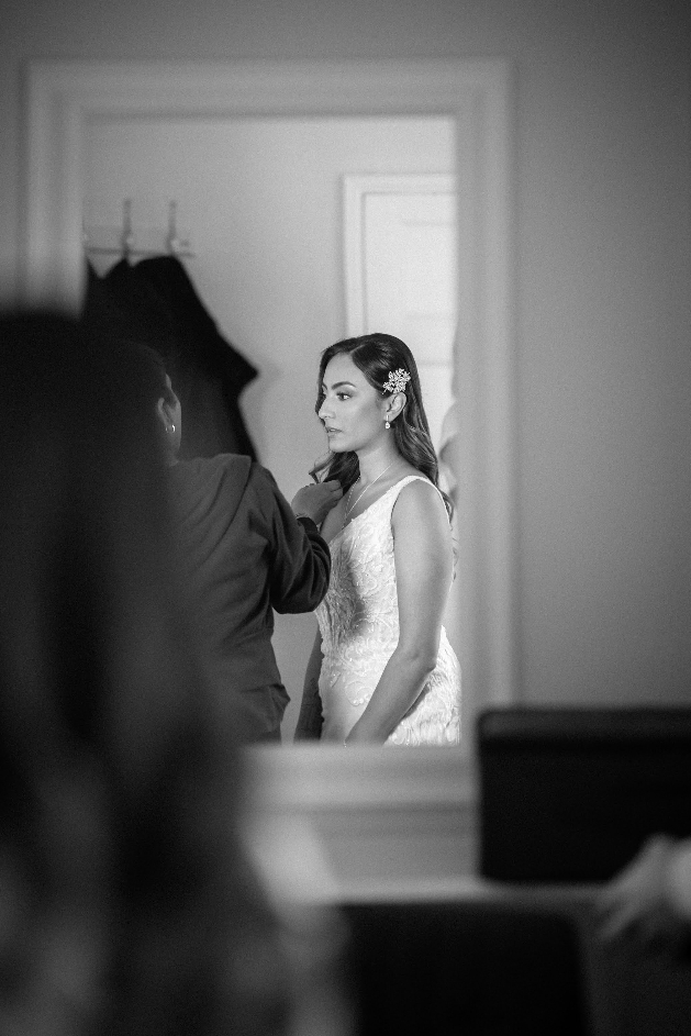 black and white image of bride 