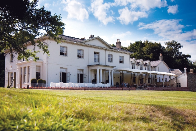 Kesgrave Hall white building with terrace overlooking lawns
