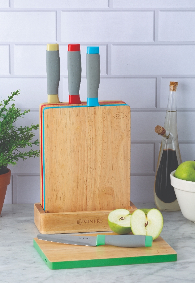 Assure Colour Coded Knife Block & Board Set 