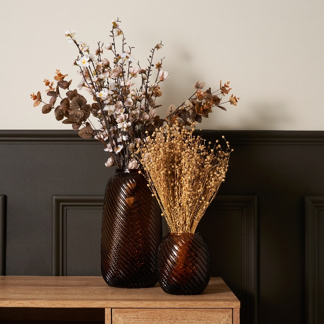 Lenticular Glass Vase in Cognac, medium and small