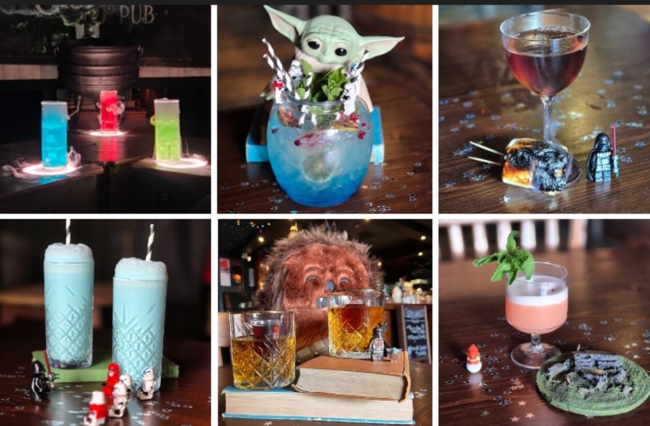6 themed cocktails in a picture collage