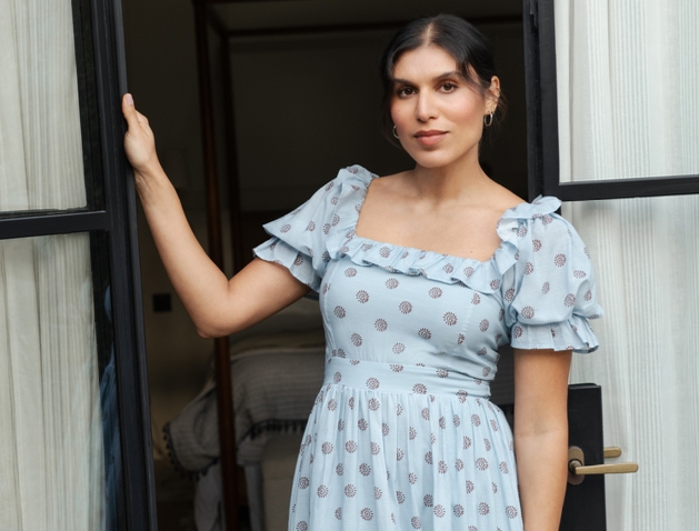 Blue polka dot spot dress