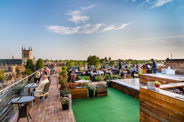 Outside view of the roof terrace on The Varsity Hotel