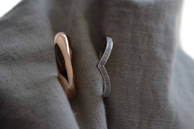 two rings on grey fabric