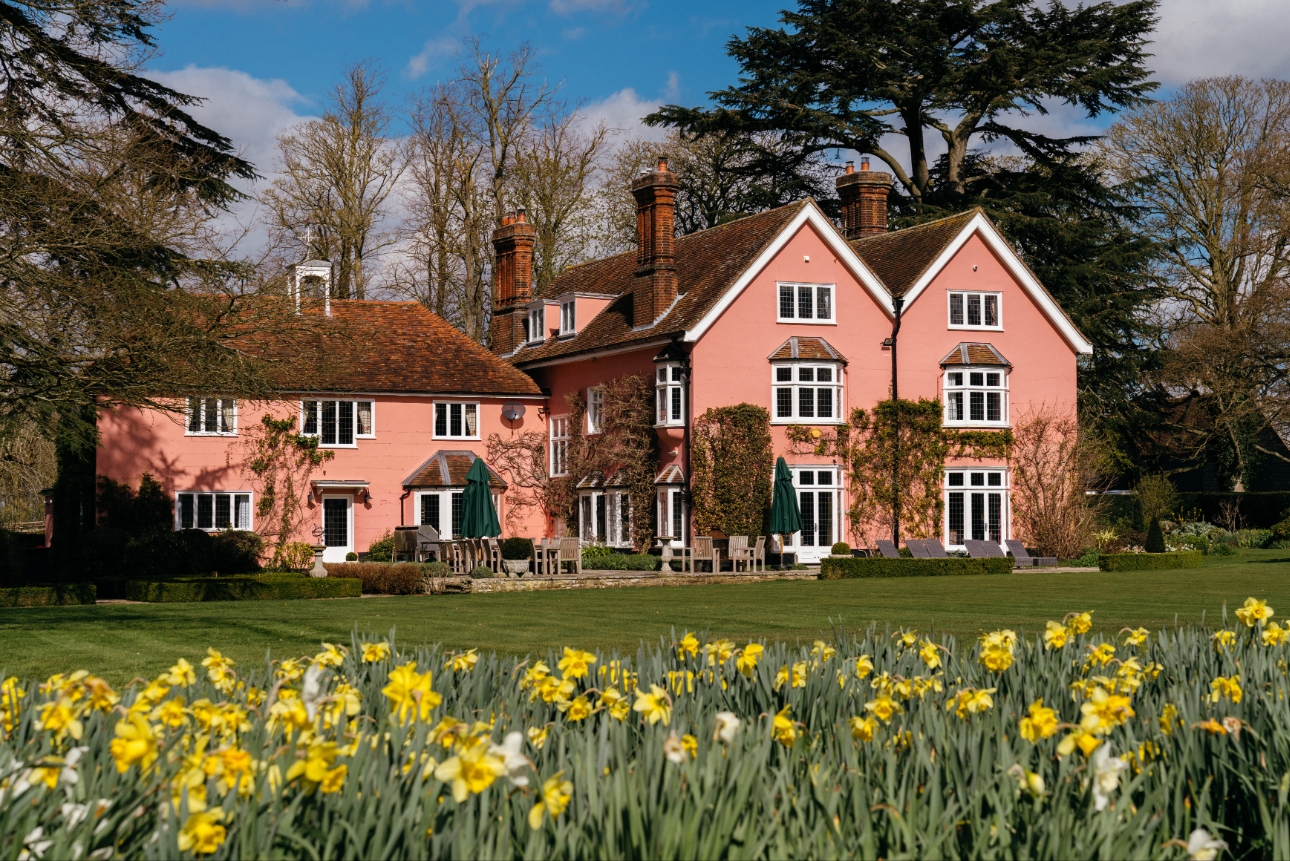 Nedging Hall pink manor house with gardens