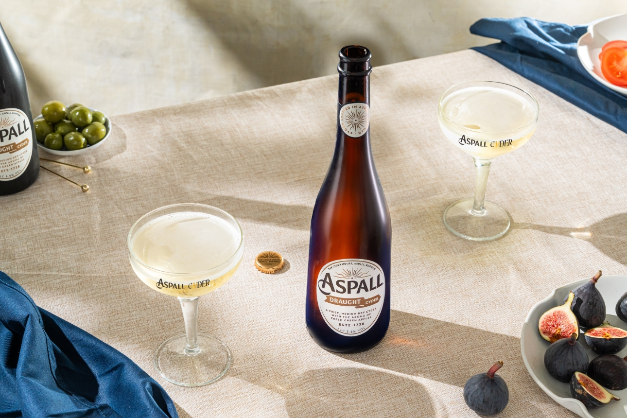 bottle of Aspall on a table