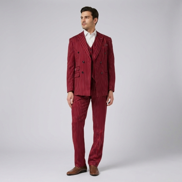 red pinstripe suit